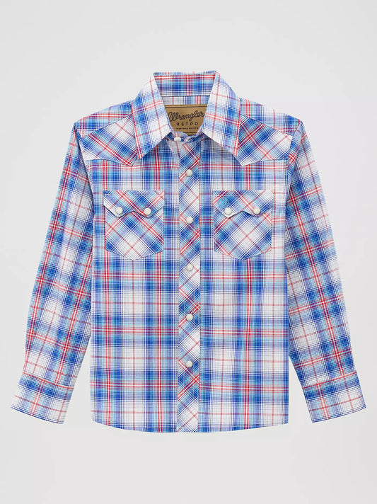 Boy's Wrangler Retro® Western Snap Plaid Shirt with Front Sawtooth Pockets