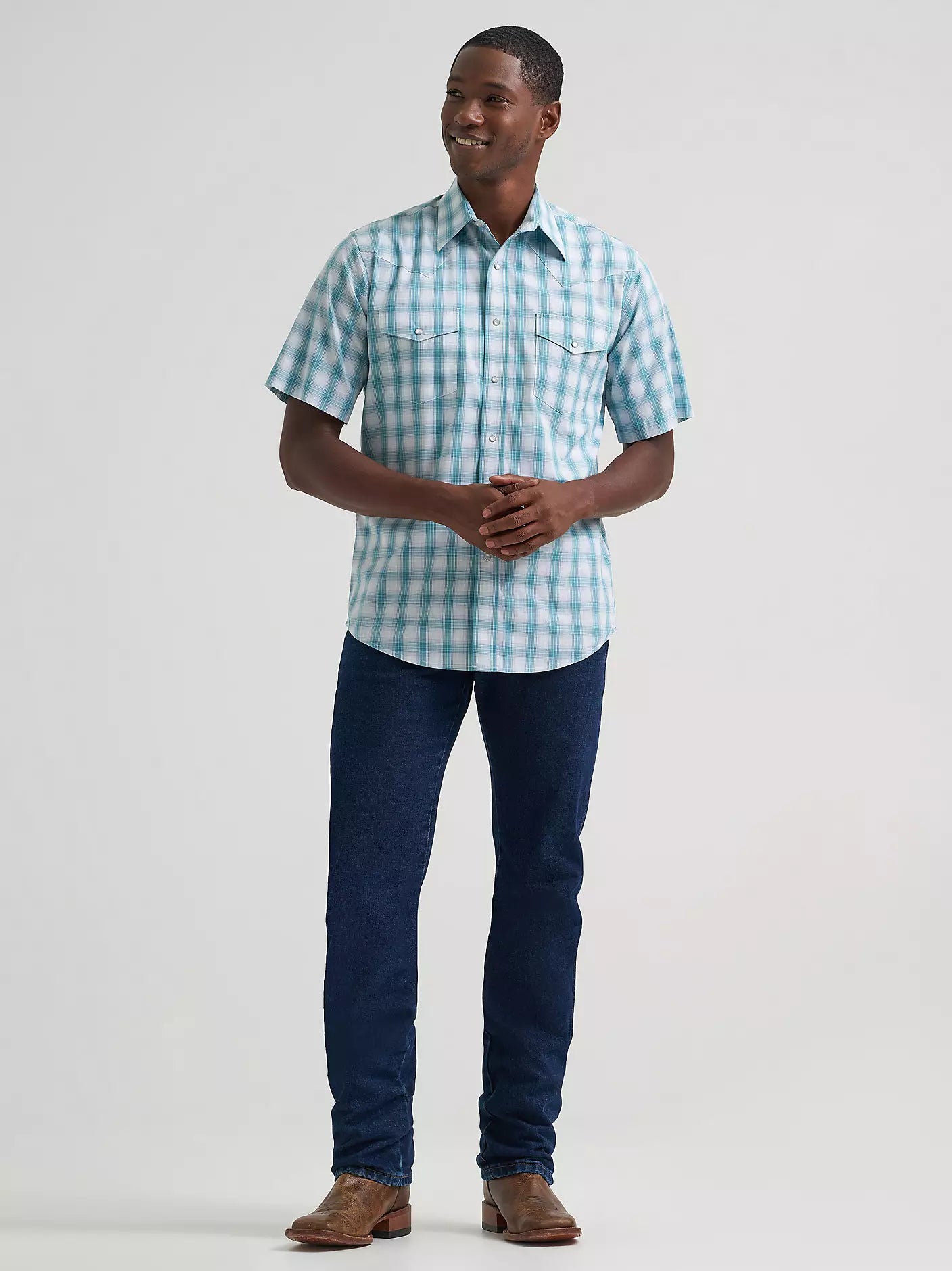 Men's Wrinkle Resist Short Sleeve Western Snap Plaid Shirt