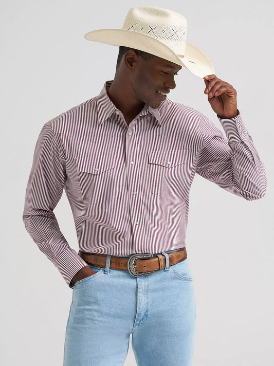 Men's Wrinkle Resist Long Sleeve Western Snap Stripe Shirt
