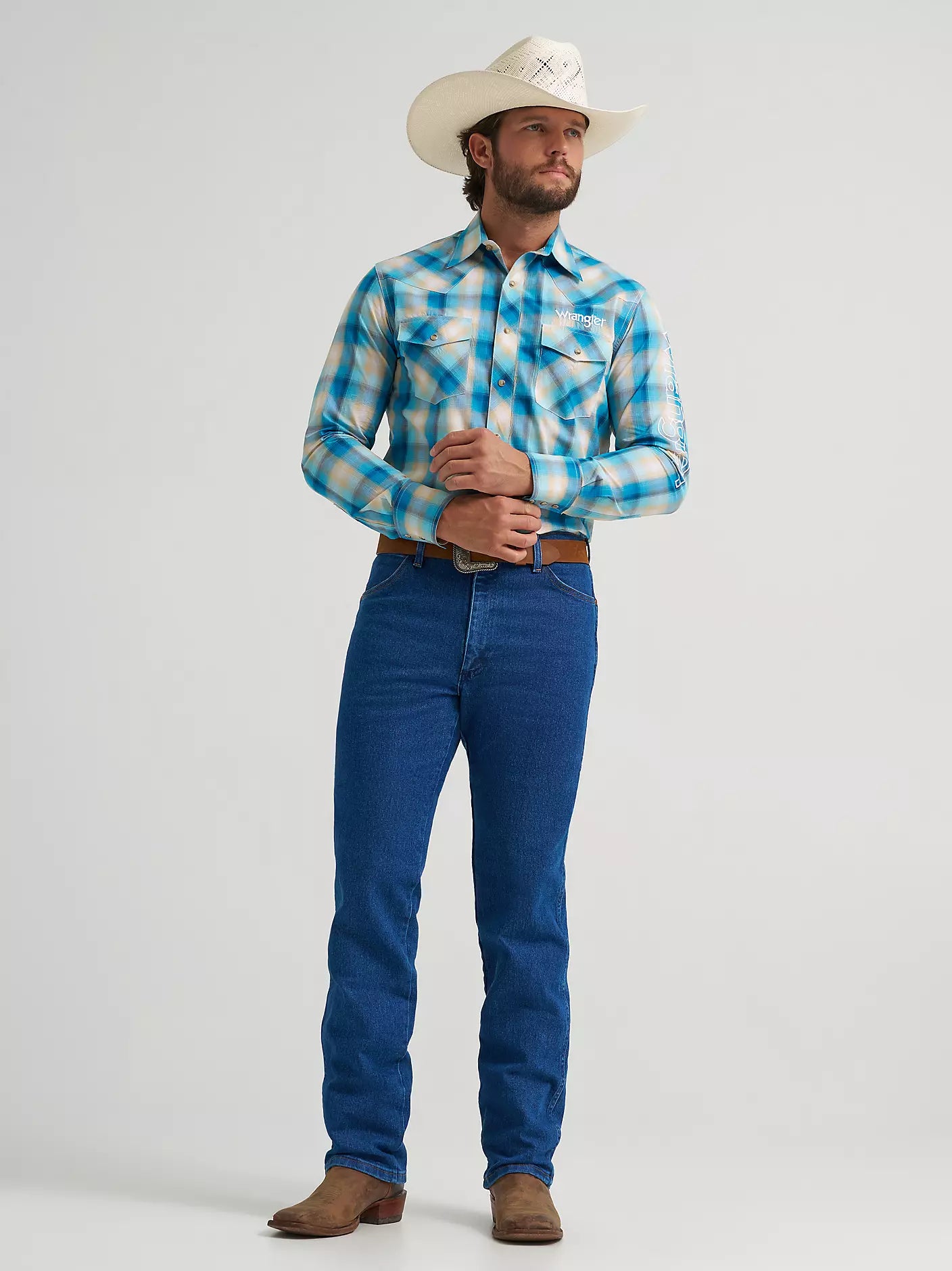 Men's Wrangler® Logo Long Sleeve Western Snap Shirt