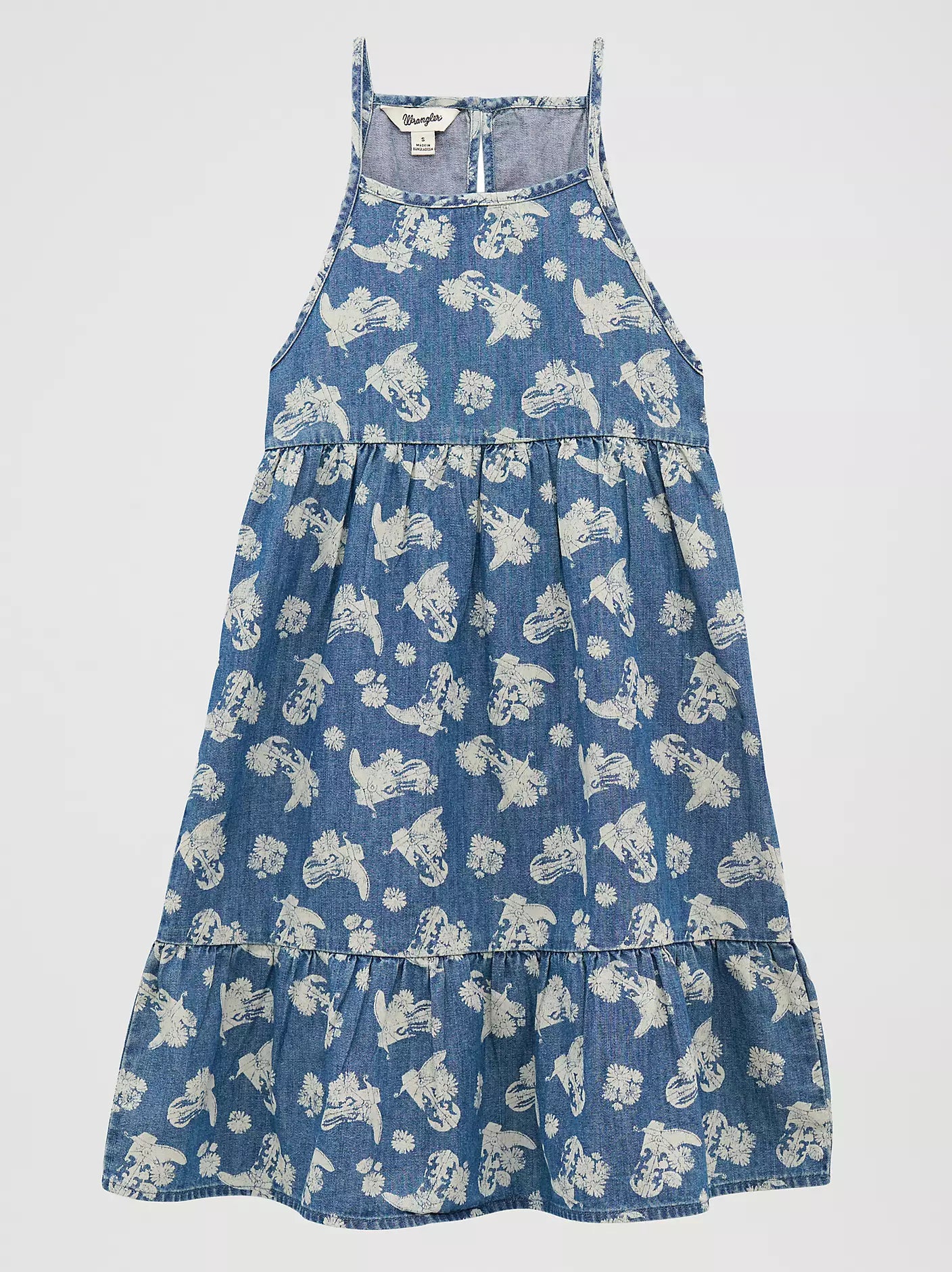 Girl's Sleeveless Printed Denim Swing Dress