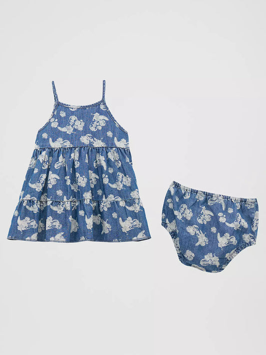 Little Girl's Printed Denim Tiered Dress