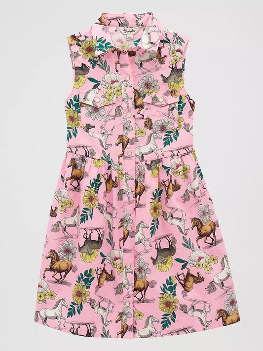 Girl's Bold Print Western Snap Dress