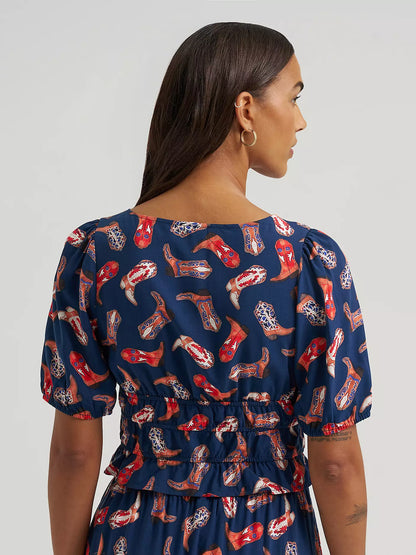 Women's Puff Sleeve V-Neck Blouse