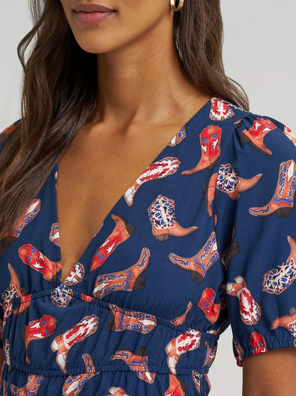 Women's Puff Sleeve V-Neck Blouse