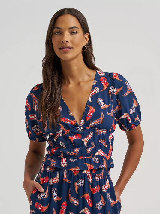 Women's Puff Sleeve V-Neck Blouse