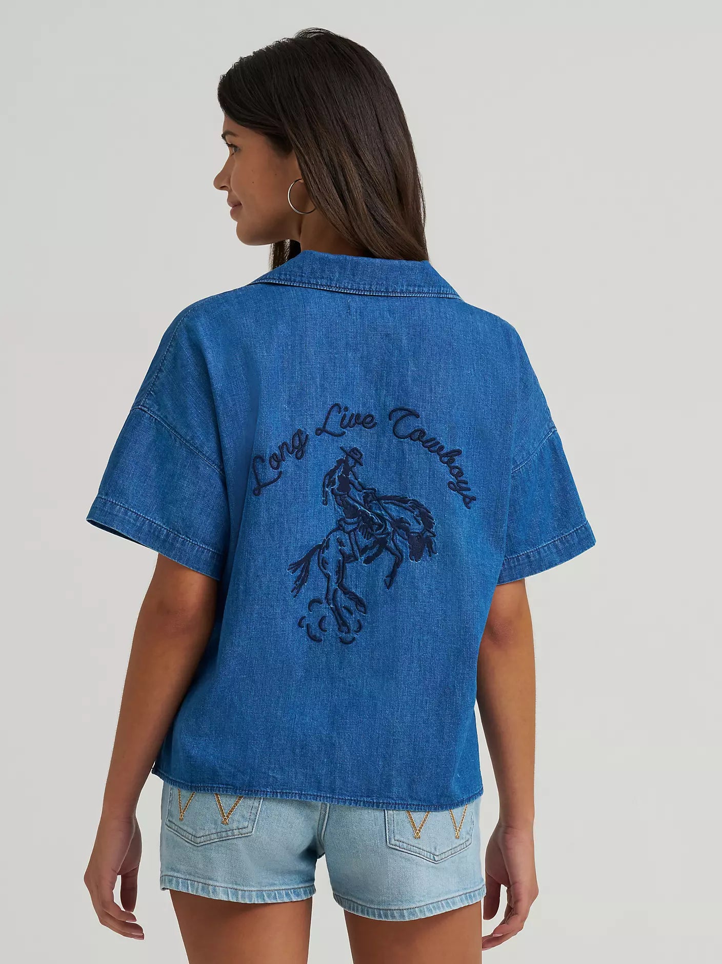 Women's Embroidered Denim Camp Shirt