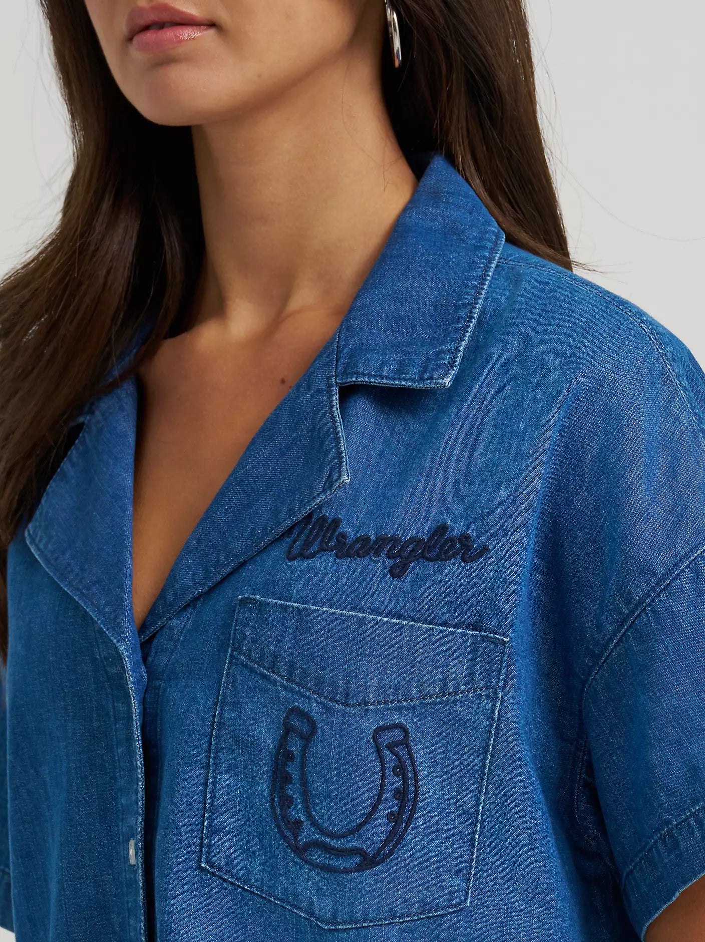 Women's Embroidered Denim Camp Shirt