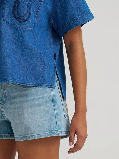 Women's Embroidered Denim Camp Shirt
