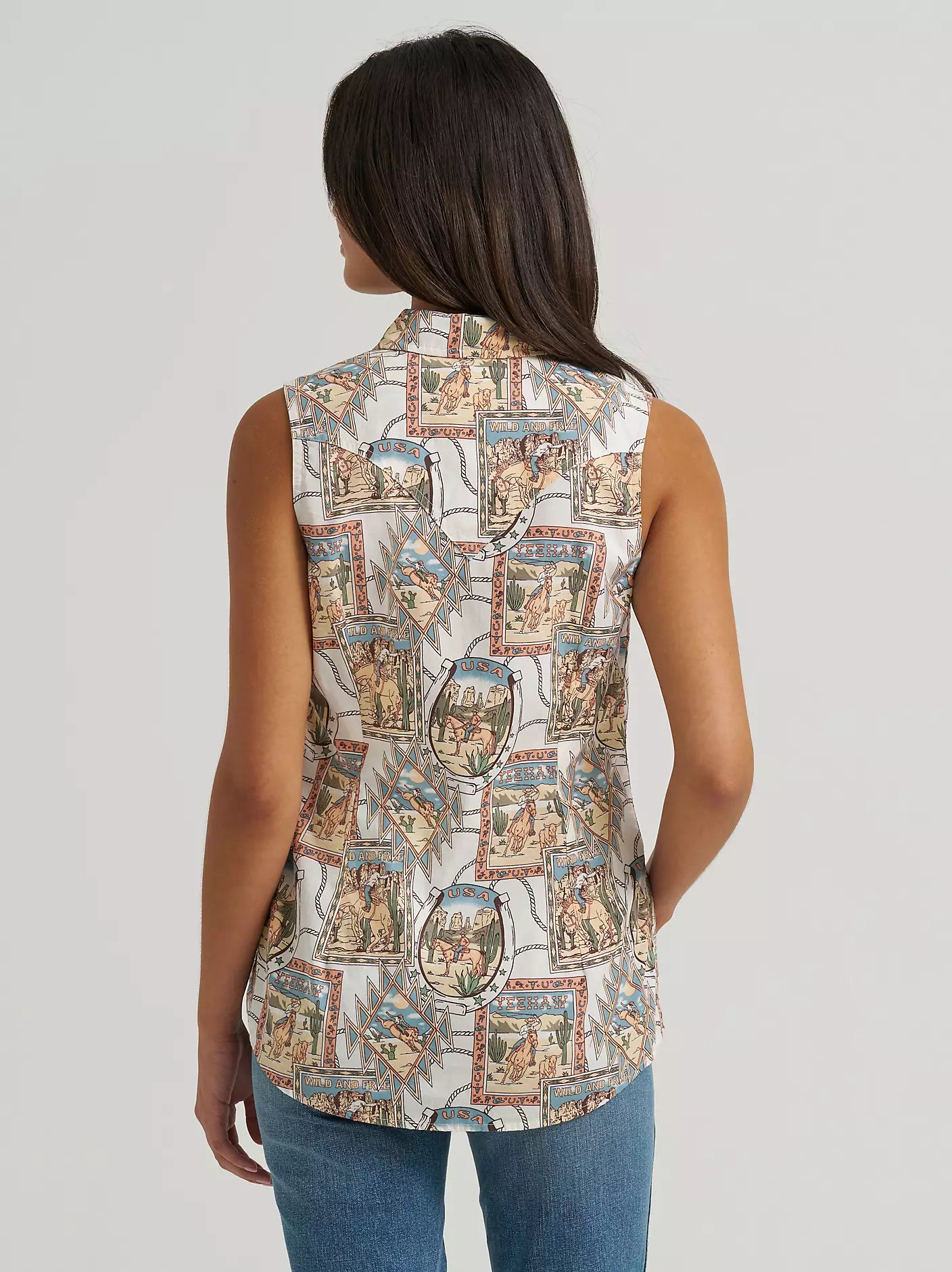 Women's Bold Print Sleeveless Western Snap Shirt