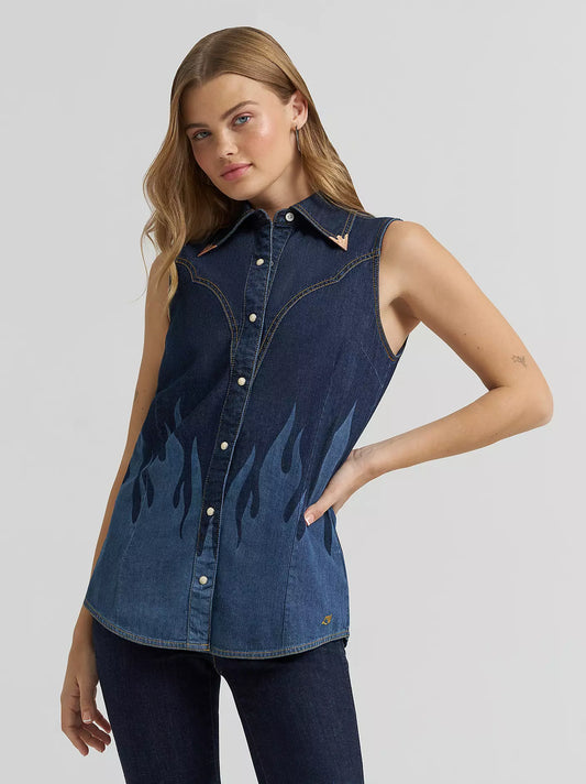 Lainey Wilson x Wrangler Flame Sleeveless Denim Shirt