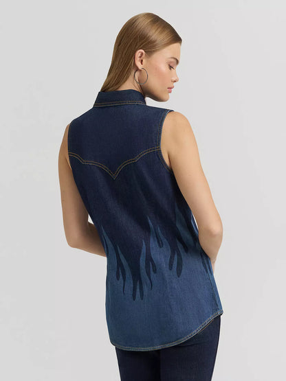 Lainey Wilson x Wrangler Flame Sleeveless Denim Shirt