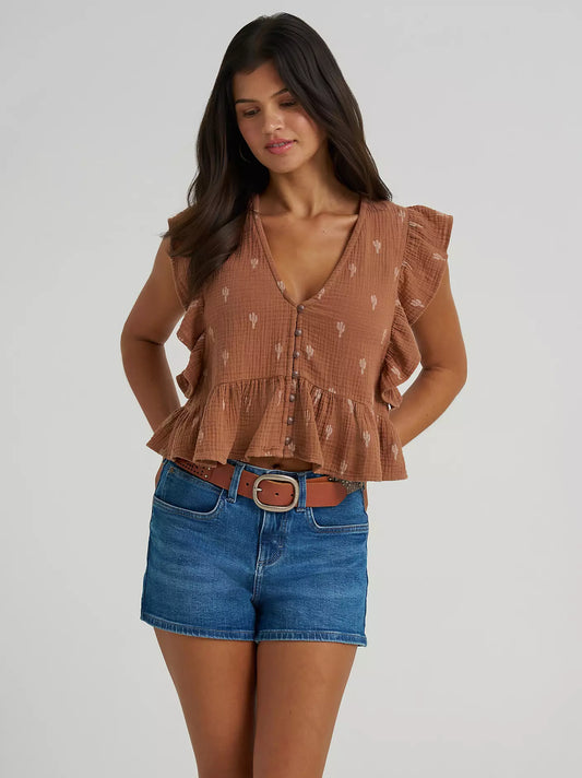 Gauzy Flutter Sleeve Blouse