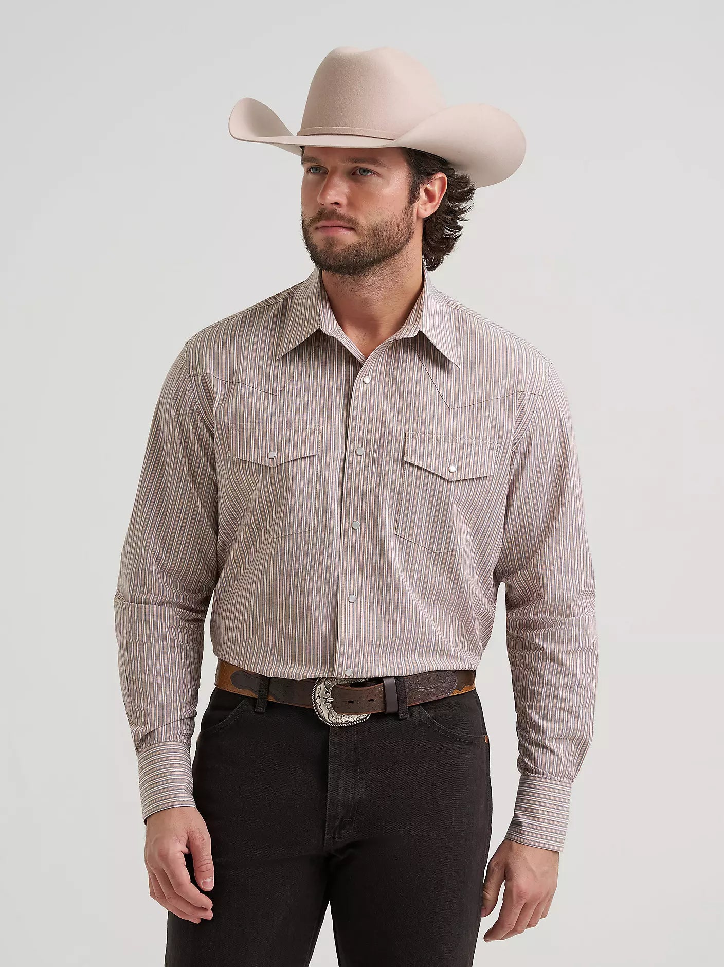 Wrinkle Resist Long Sleeve Western Snap Stripe Shirt