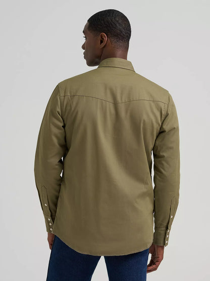 Long Sleeve Flannel Lined Solid Work Shirt