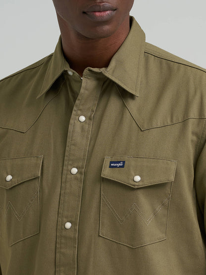 Long Sleeve Flannel Lined Solid Work Shirt