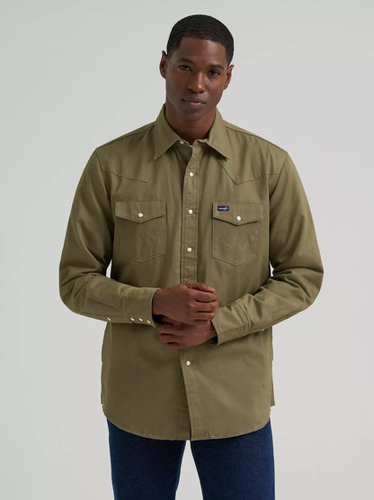 Long Sleeve Flannel Lined Solid Work Shirt