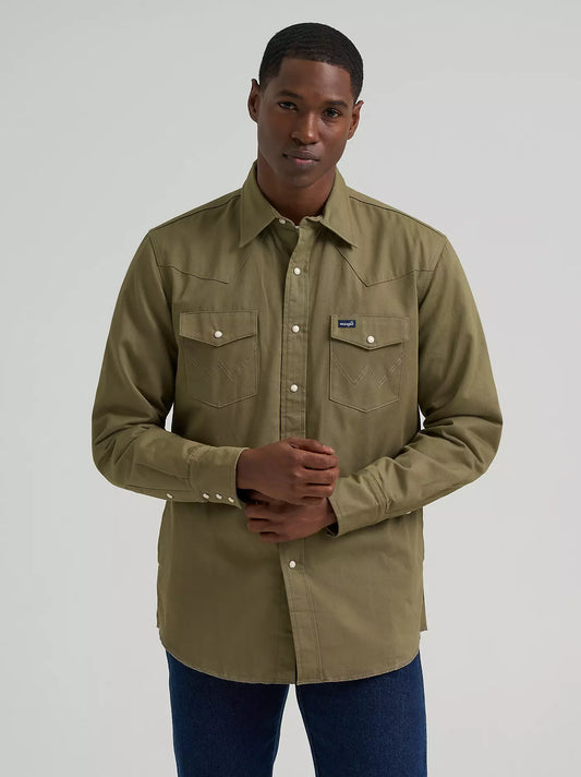 Long Sleeve Flannel Lined Solid Work Shirt