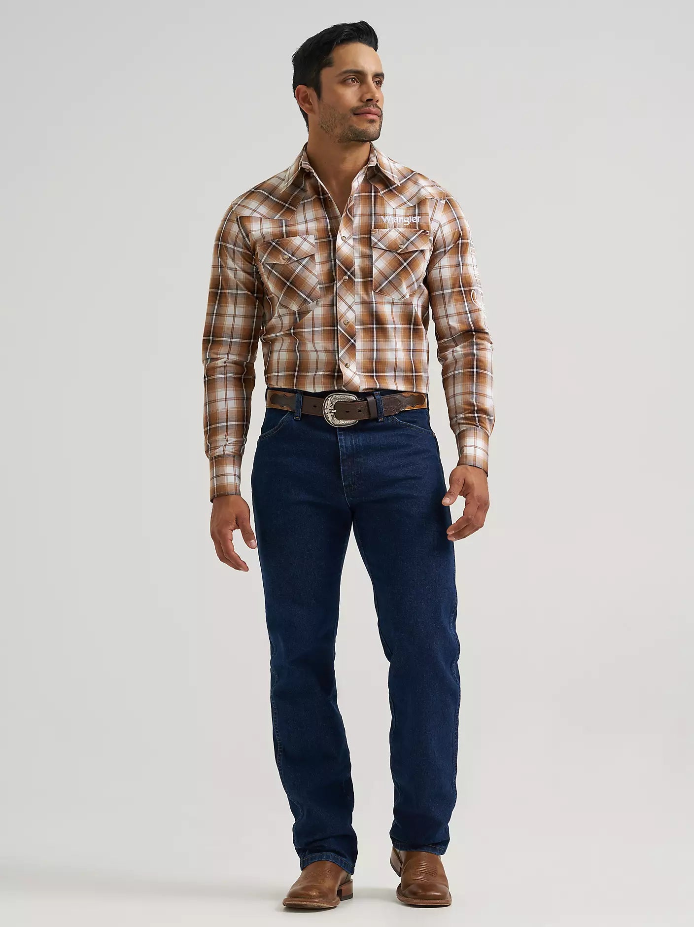 Wrangler® Logo Long Sleeve Western Snap Shirt
