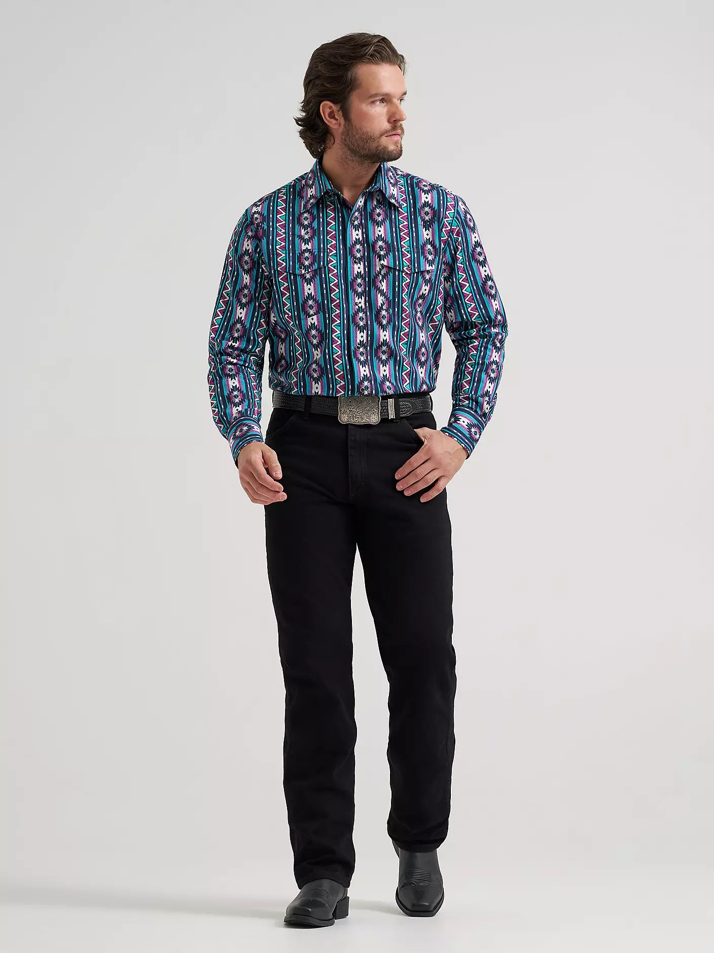 Checotah® Long Sleeve Western Snap Printed Shirt
