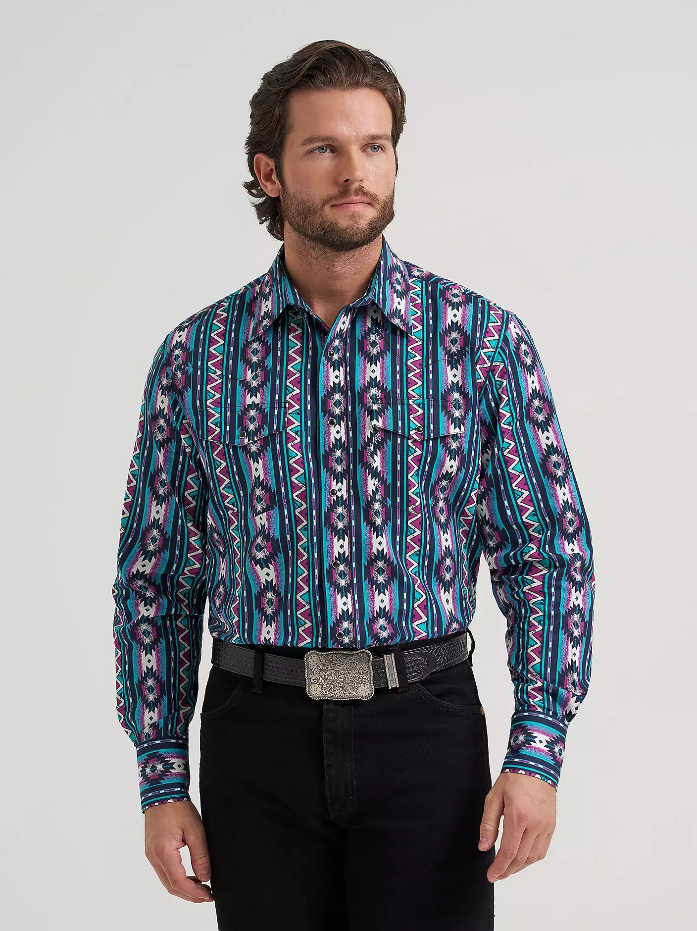 Checotah® Long Sleeve Western Snap Printed Shirt