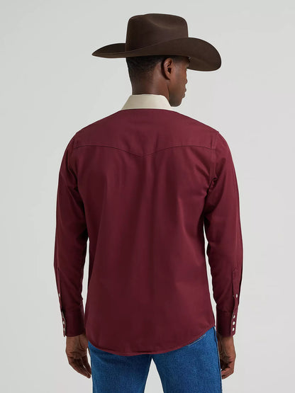 Vintage-Inspired Contrast Band Western Snap Shirt