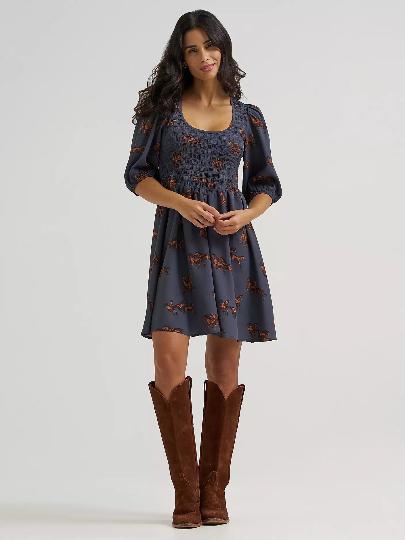 Women's Smocked Puff-Sleeve Babydoll Dress