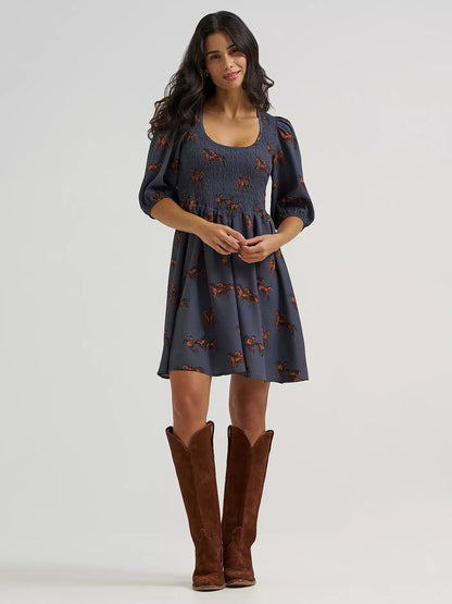 Women's Smocked Puff-Sleeve Babydoll Dress