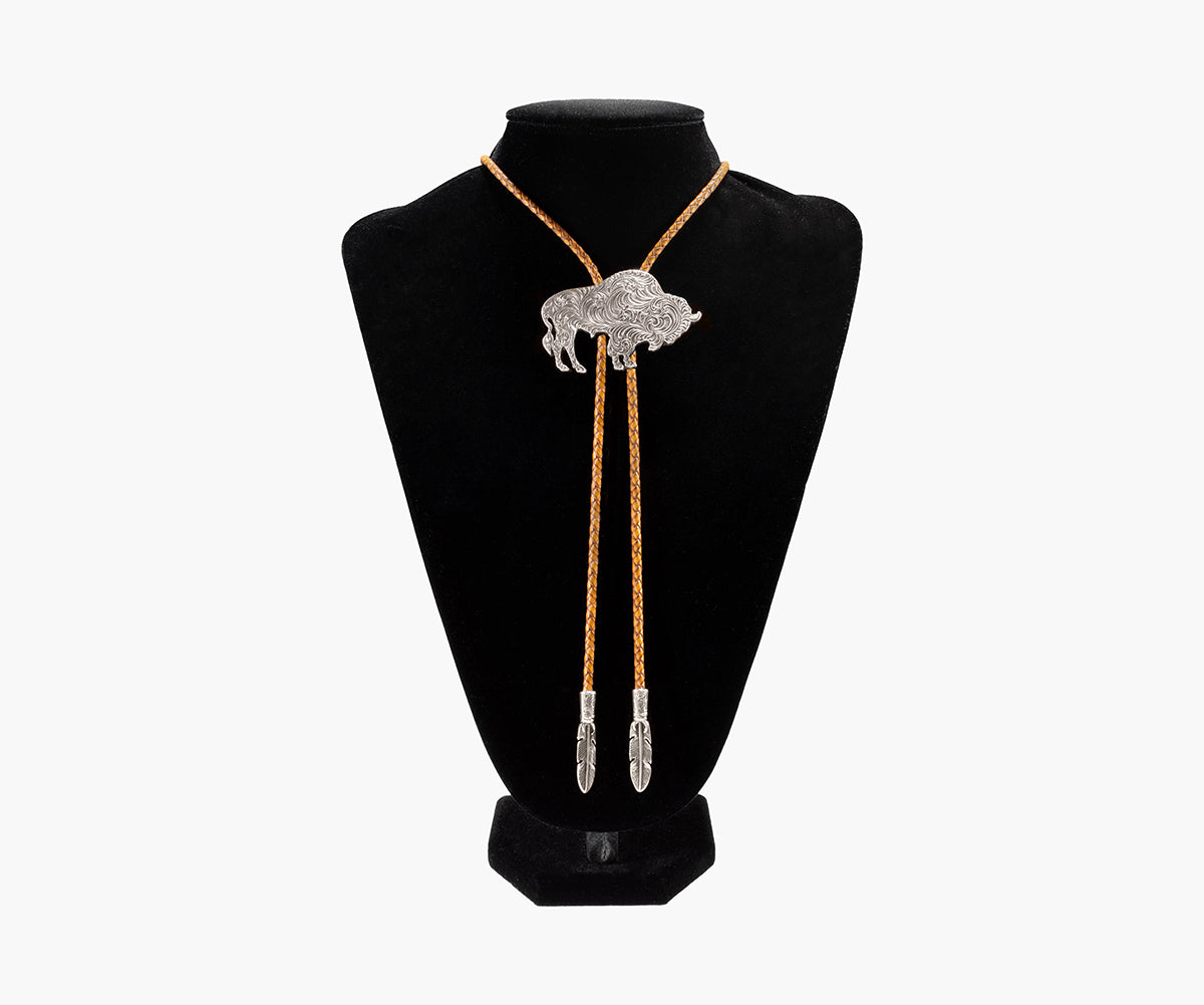 Silver String Bolo Tie Buffalo