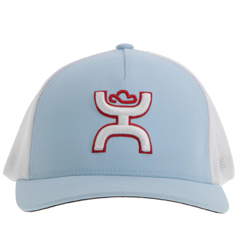 "Coach" FlexFit Hat Light Blue/White w/Red & White Logo