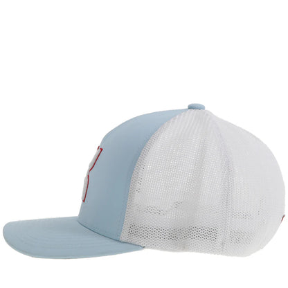 "Coach" FlexFit Hat Light Blue/White w/Red & White Logo
