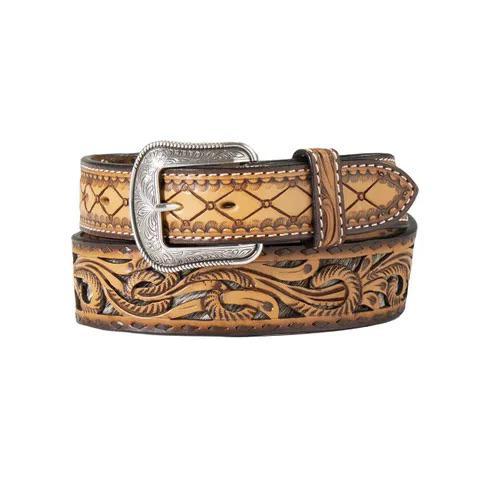 Mens Tooled Overlay Belt