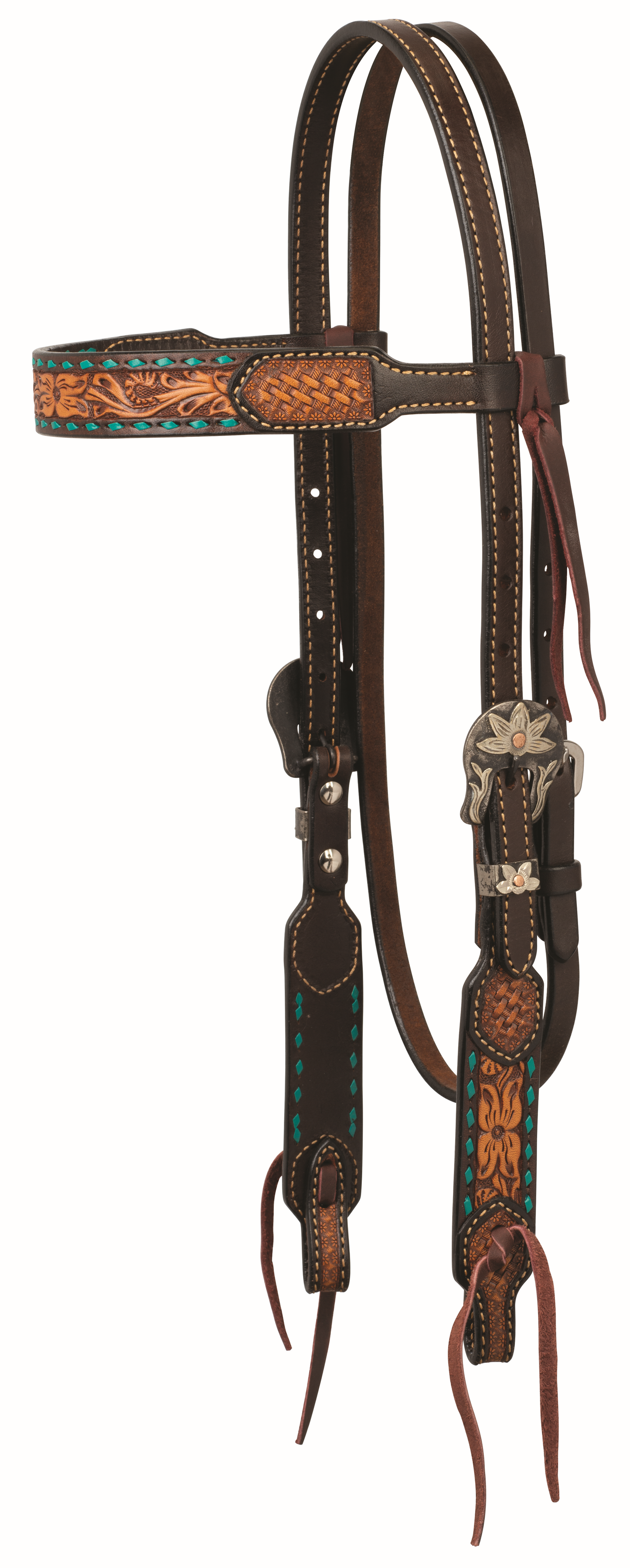 Turquoise Cross Floral Buckstitch 5/8" Headstall