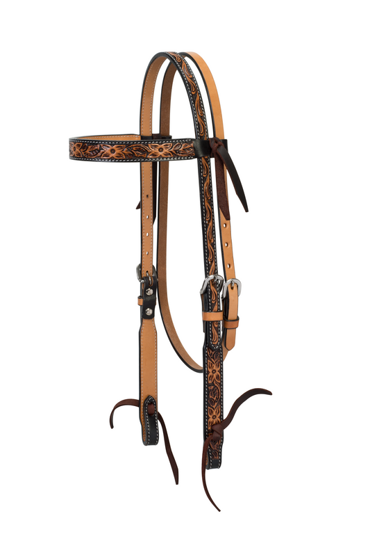 Turquoise Cross Floral Tooled 1" Browband Headstall