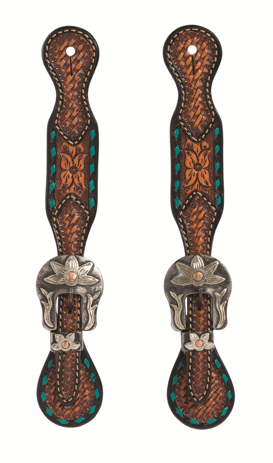 Turquoise Cross Floral Buckstitch Ladies' Spur Straps