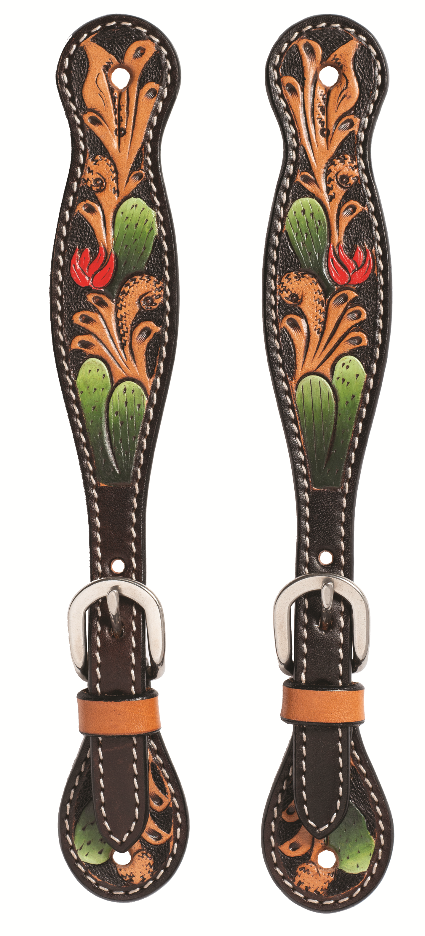 Turquoise Cross Cactus Tooled Ladies Spur Strap