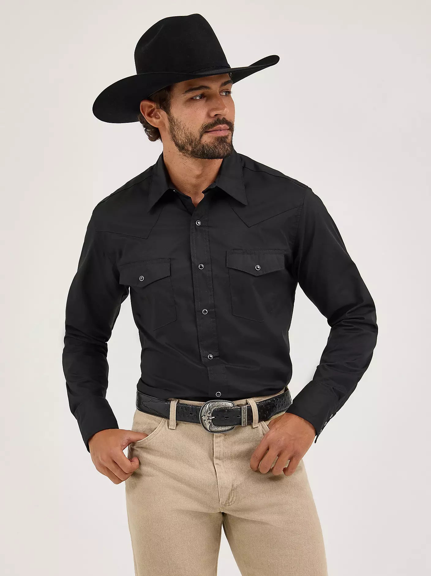 Long Sleeve Solid Broadcloth Western Snap Shirt
