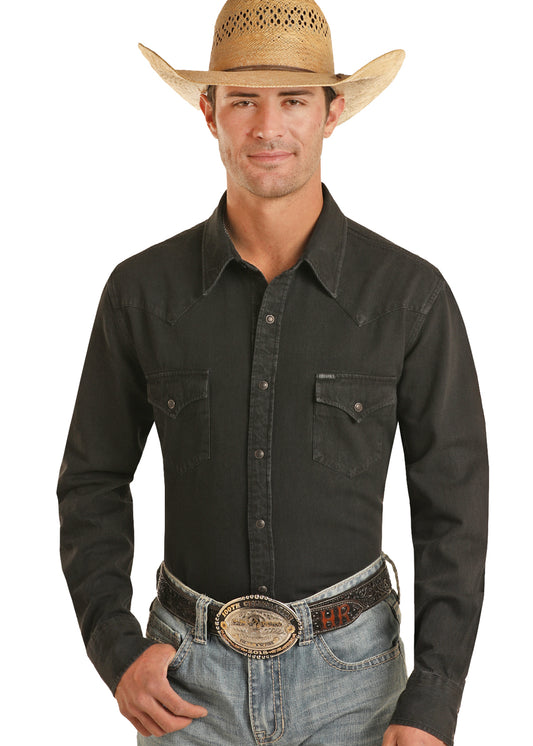 Men's Longsleeve Western Shirt Solid Black