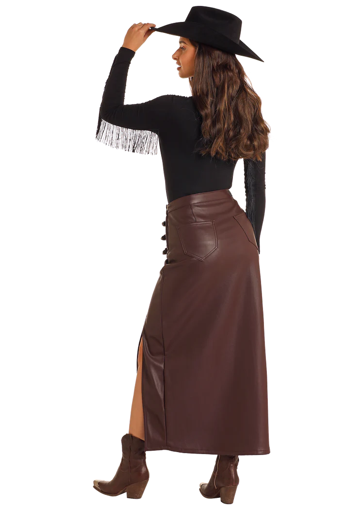 Ladies Pleather Skirt - Wine