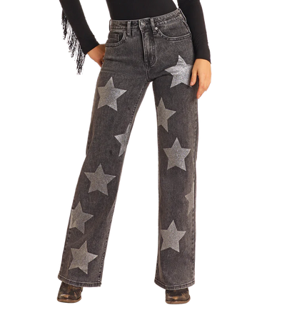 Ladies Relaxed Flare Star Jeans