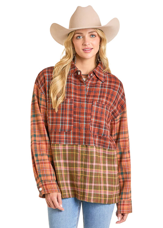 Ladies Plaid Button Down
