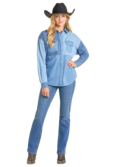 Ladies Denim Button Down