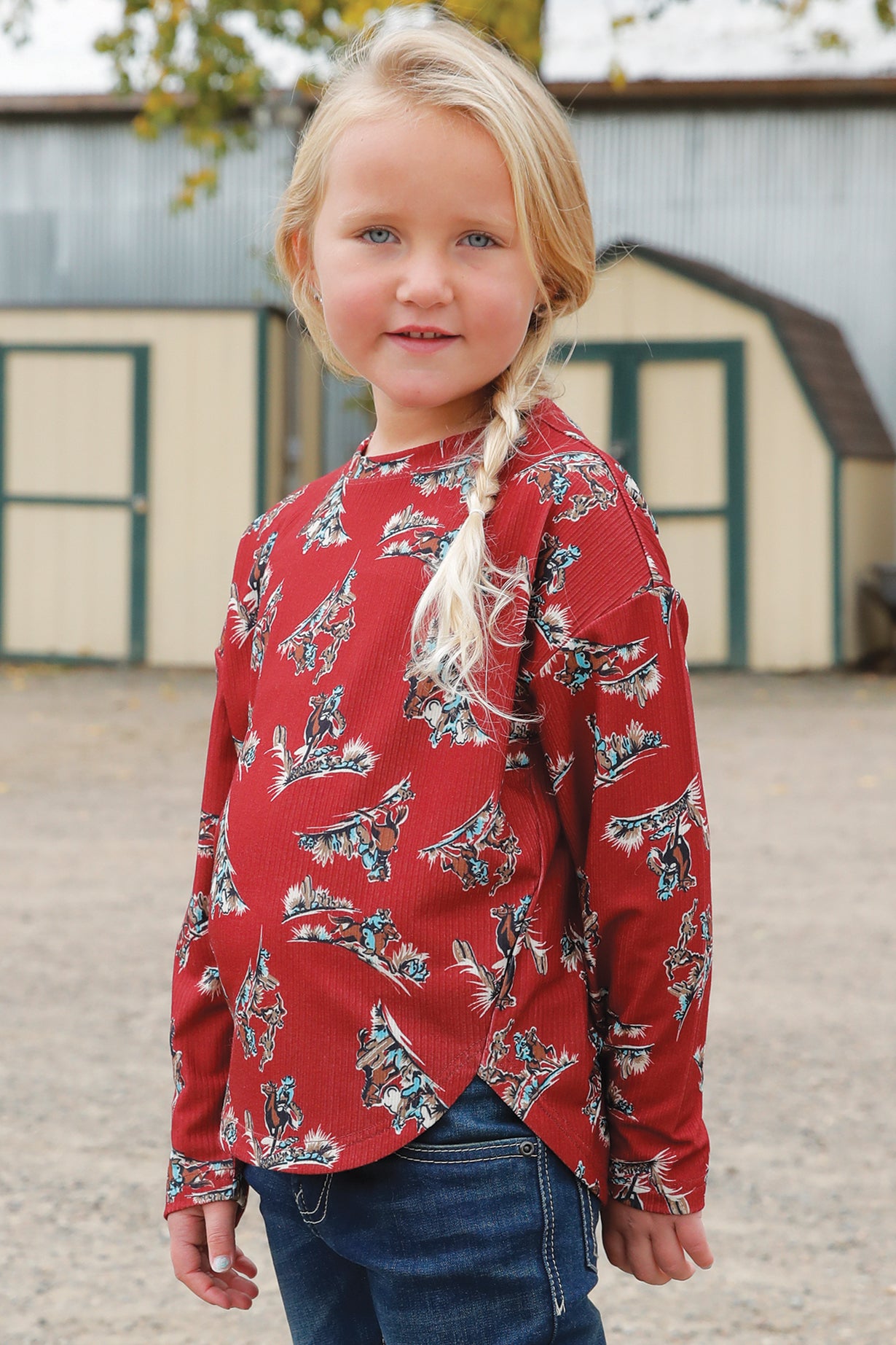 Girls Bronc Rider Longsleeve T-Shirt - Red