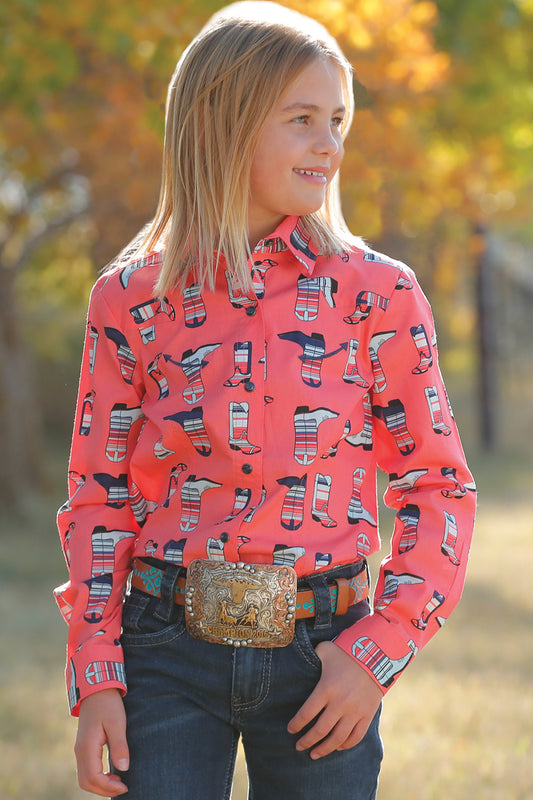 Girls Western Shirt - Pink Boot