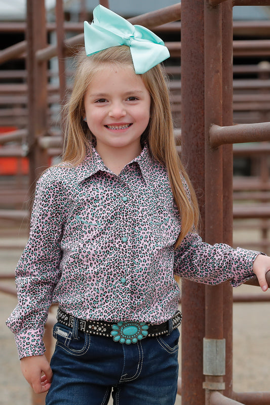 Girls Cheetah Print Western Shirt - Pink