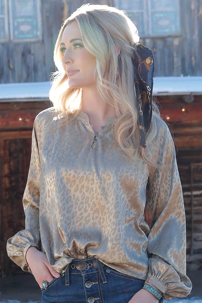 Ladies Satin Blouse - Leopard Print