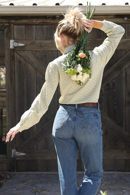Solid Green Eyelet Western Snap Shirt