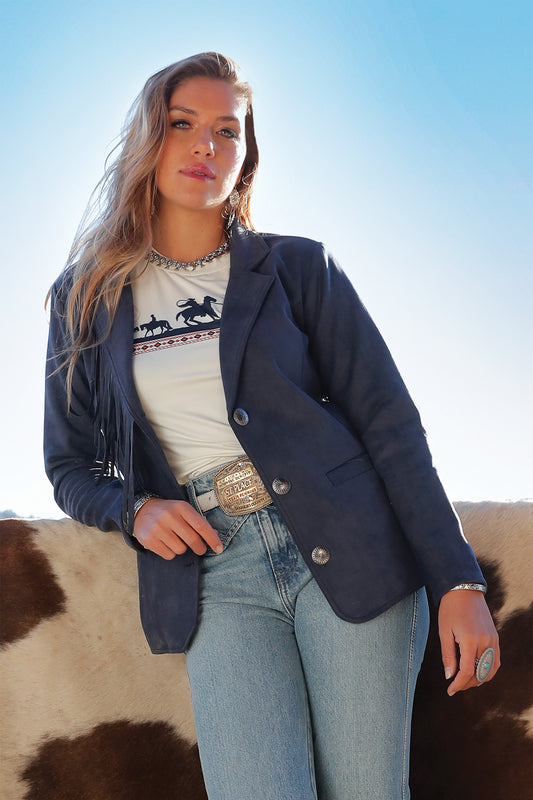 Ladies Fringe Blazer - Navy