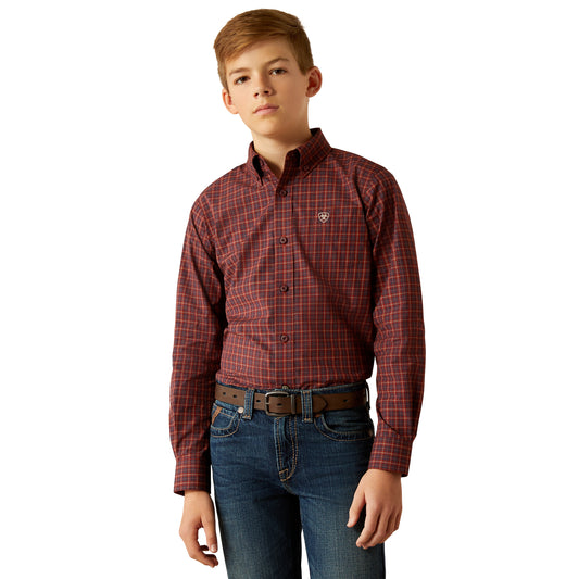 Boys Classic Fit Western Shirt - Burgundy