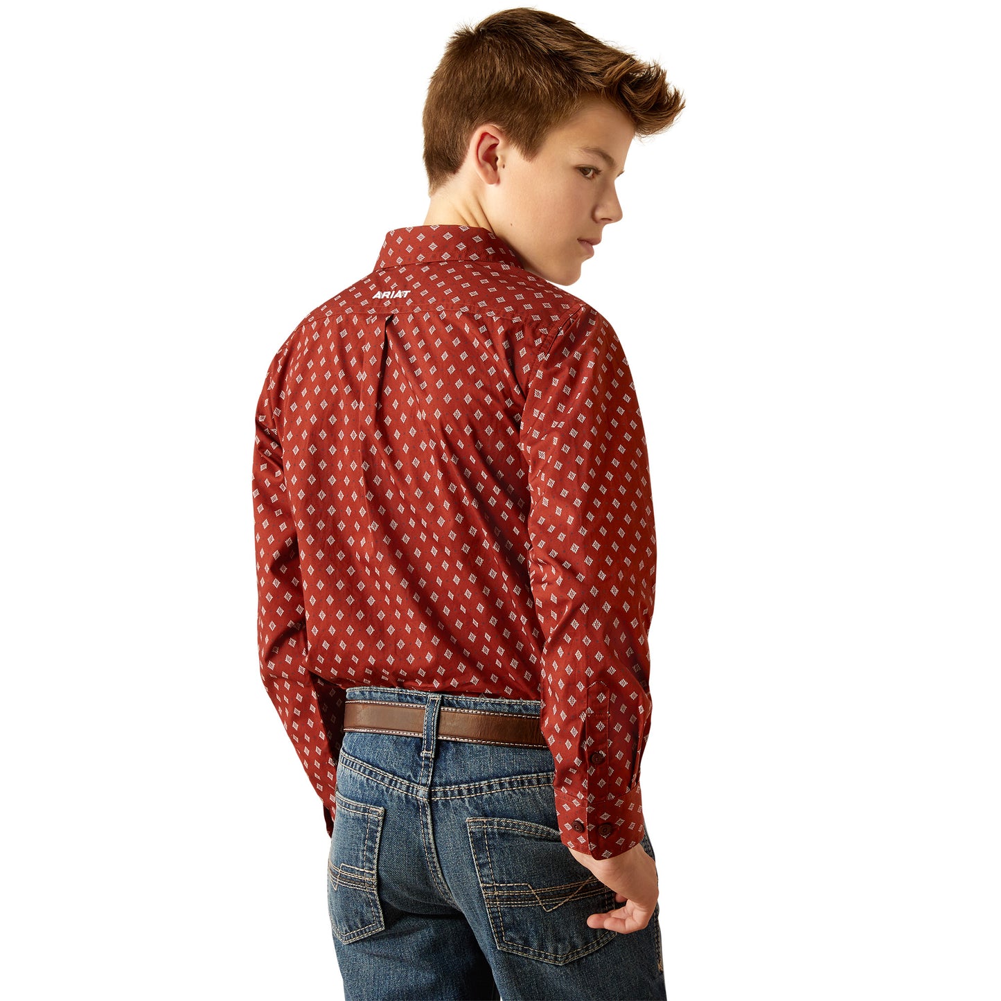 Boys Classic Fit Western Shirt - Burgundy